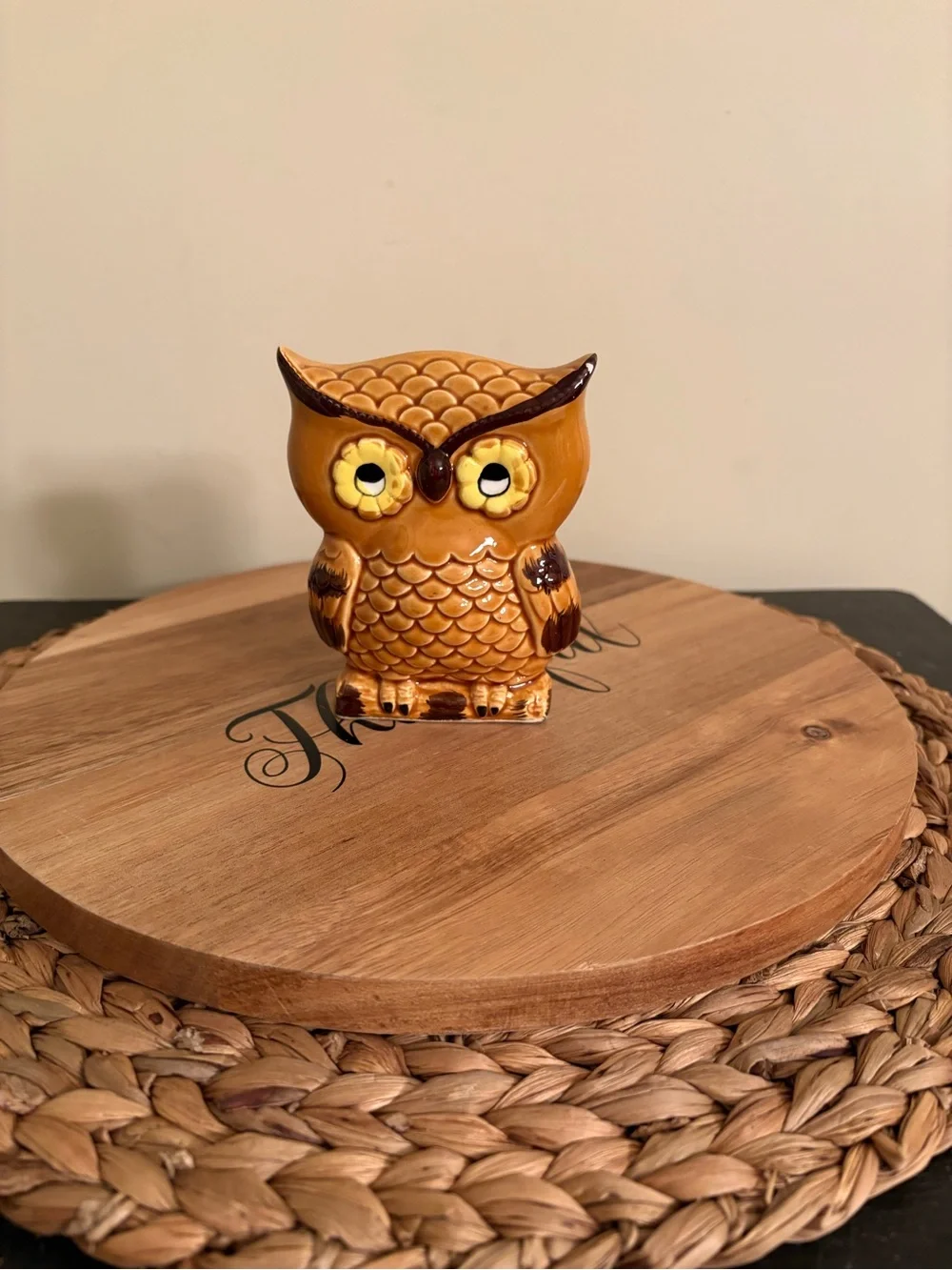 Lego Yellow and Brown Owl Ceramic  Napkin Holder Vintage 1970’s